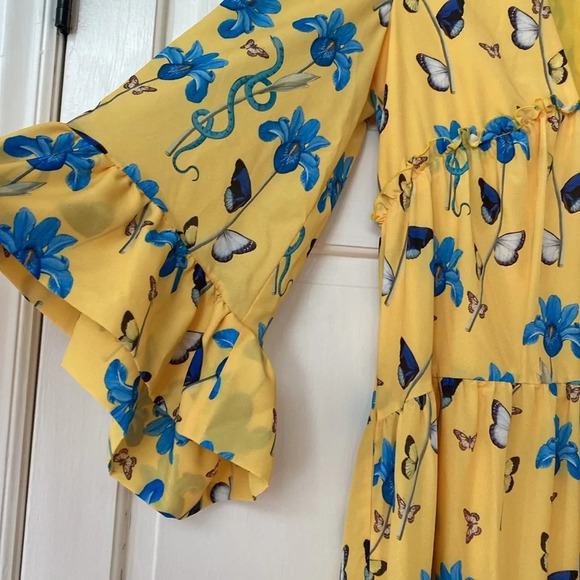 Borgo De Nor Iris Yellow Floral Print High Low Dress Butterfly Size UK 6 US 2 - Picture 8 of 16